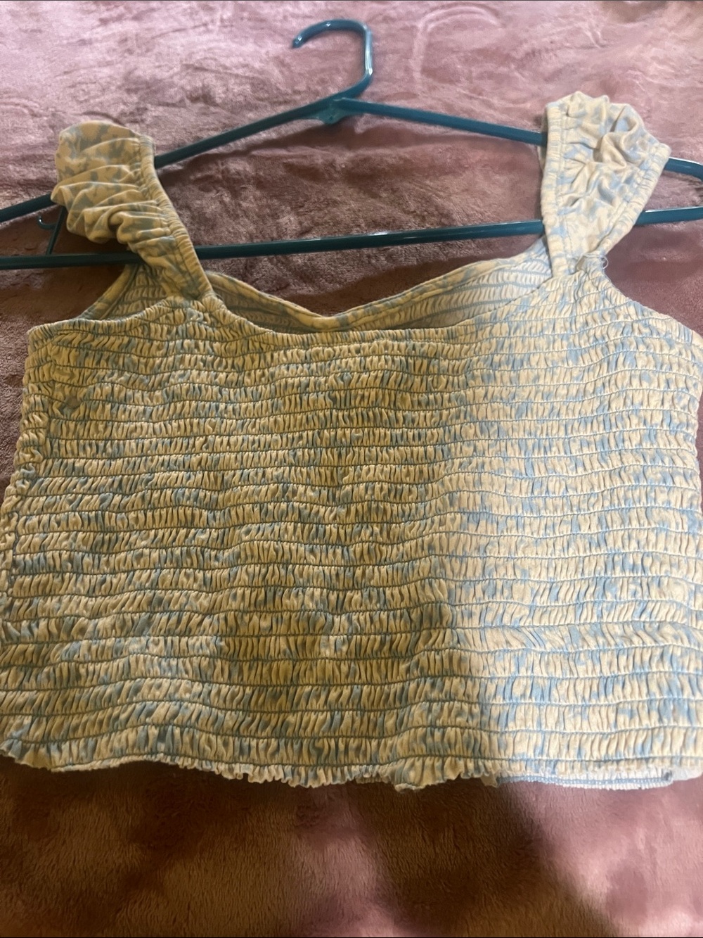 Urban Outfitters Blue and Cream Smocked Crop Top with Ruffle Straps - Picture 5 of 5